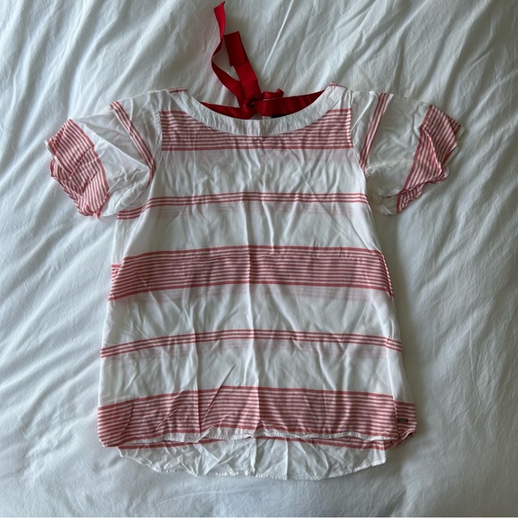 TOMMY HILFIGER striped white red blouse with red bow - Picture 2 of 4